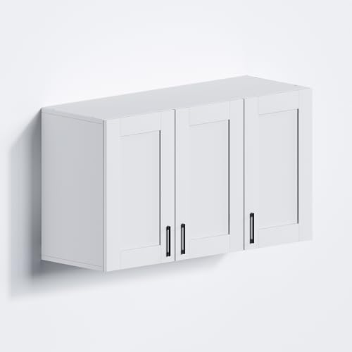 White Laundry Room Cabinets and Storage with 4 Doors and Utility Adjustable Shelf，Gabinetes Para Cocina Cupboard Kitchen Organizers and Storage Pantry Wall Mounted 12.4"D x 47.2"W x 19.7"H