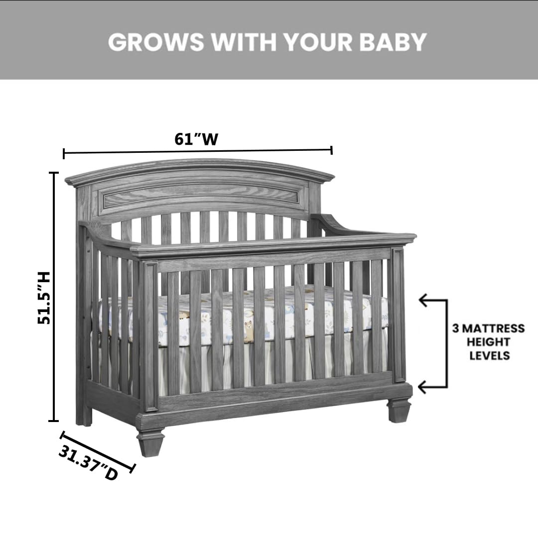Oxford Baby Richmond 4 in 1 Convertible Crib, Brushed Gray