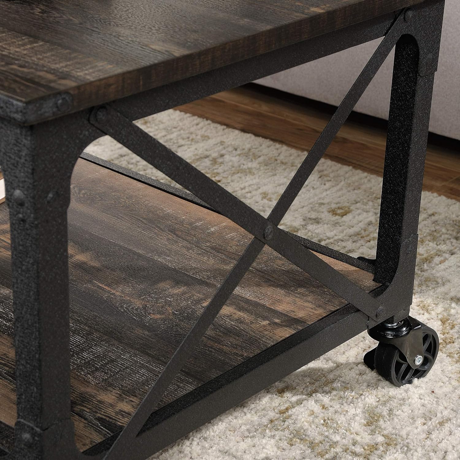 Sauder Steel River Coffee Table, L: 42.91 x W: 24.21 x H: 18.5, Carbon Oak Finish