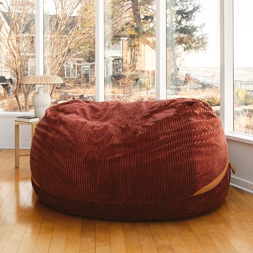 Big Joe Fuf XXL Foam Filled Bean Bag Chair with Removable Cover, Deep Terracotta Corded Plush, 6 feet Giant
