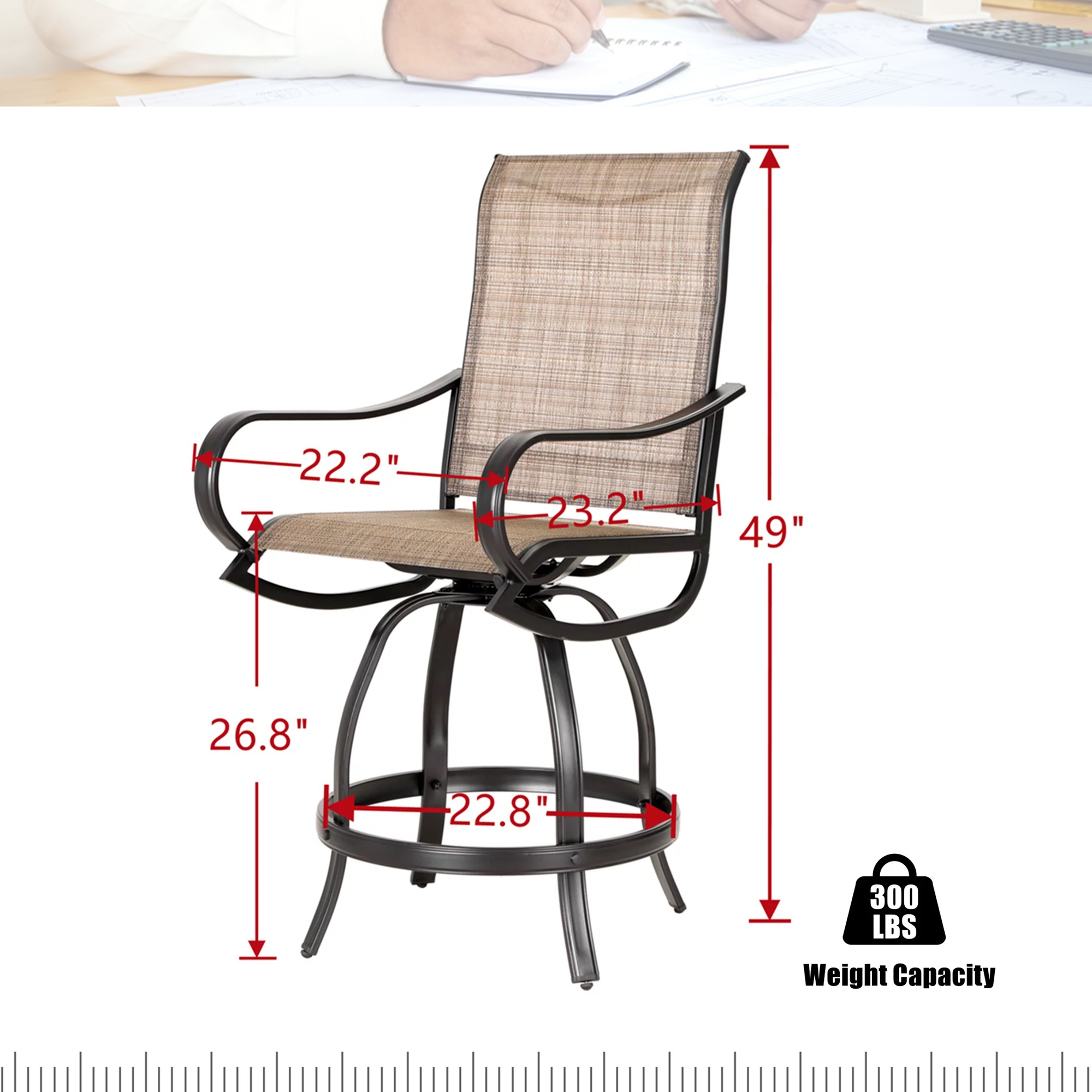 MF Studio 5-Piece All Weather Outdoor Bar Stool Set with Rectangle Counter Height Table & Patio Swivel Bar Chairs for 4 Person, Black & Brown