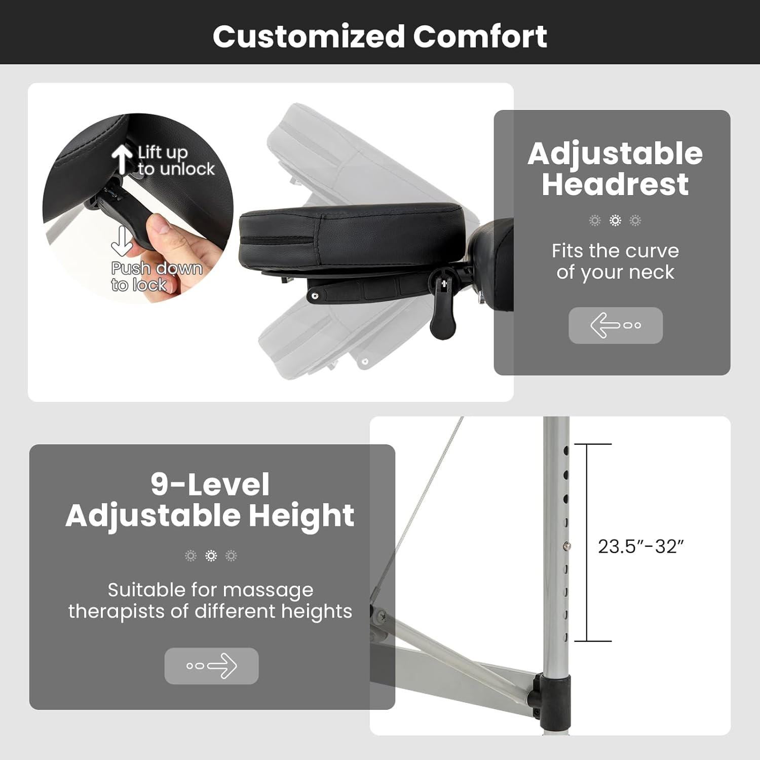Giantex Massage Table, Portable Massage Bed with Carrying Bag, 2 Fold Salon Spa Tattoo Bed, Height Adjustable, Sturdy Aluminum Frame, Professional Massage Lash Bed Esthetician Bed, Black