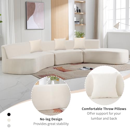 136.6" Stylish Curved Sofa Sectional Sofa Chenille Fabric Sofa Couch with Three Throw Pillows for Living Room, Beige Living Room Sectionals