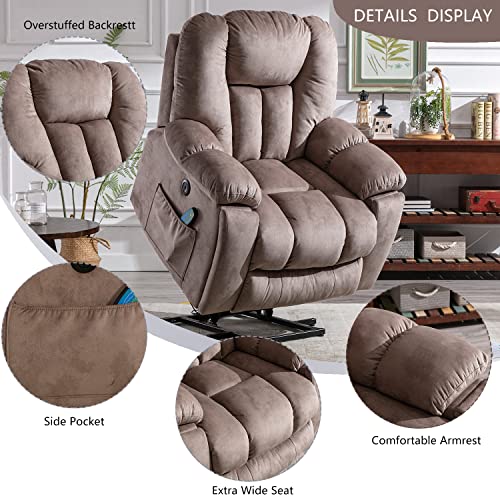 CANMOV Large Power Lift Recliner Chair with Massage, Heat, and USB for Elderly, Overstuffed Wide Recliners, Heavy Duty and Safety Motion Reclining Mechanism, Gray