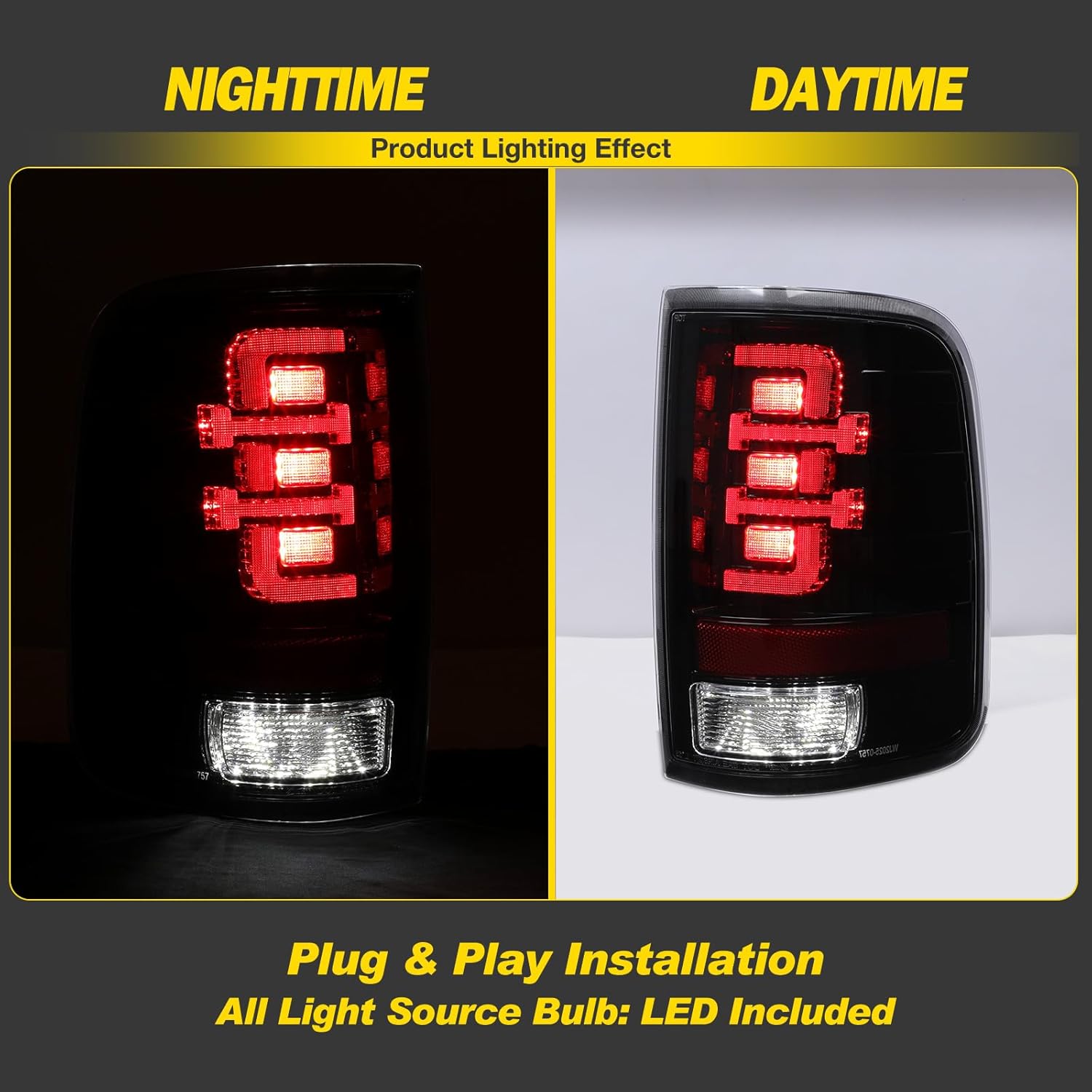 AUTOWIKI LED Taillights for 2004-2008 Ford F-150 Styleside Model, Rear Lights with Sequential Turning Light fit for 04-08 Ford F150 Styleside Tail Lamps Assembly Brake Light Black Smoke Lens 1 Pair