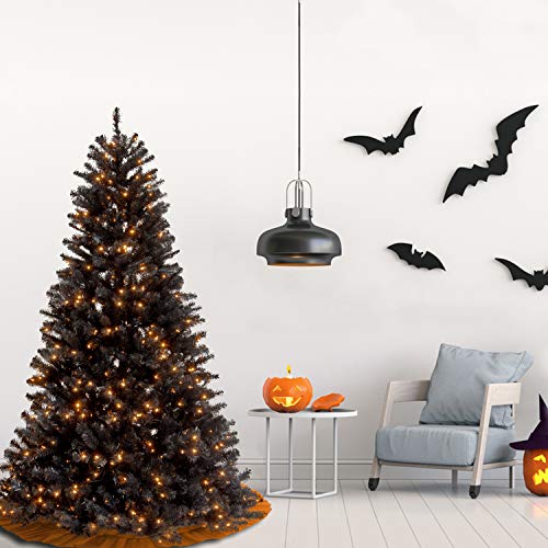 National Tree Company Pre-Lit Artificial Full Christmas Tree, Black, North Valley Spruce, White Lights, Includes Stand, 7.5 Feet
