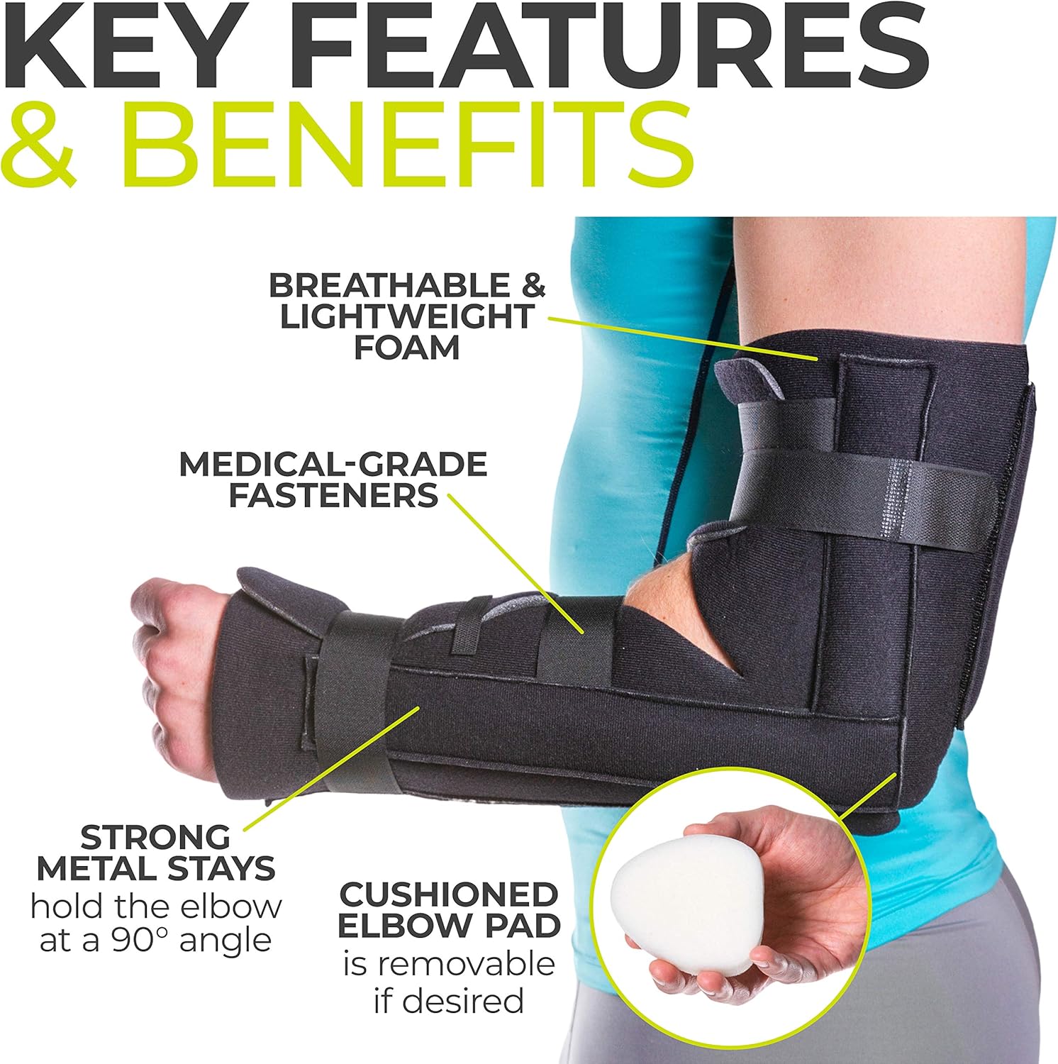 BraceAbility Elbow Immobilizer Brace | Removable Long Arm Cast and Soft Forearm Orthosis Splint for Broken Supracondylar, Distal Humerus, Proximal Ulna Fracture or Olecranon Bursitis (L/XL) Pack of 2