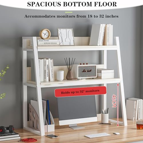 Computer Desktop Bookcase 2-Tier Multipurpose Metal and Wood Desk Hutch Bookshelf for Computer with Partitions Shelf Display Rack Desk Organizer for Office Home Dormitory,Black b,75×32×90CM
