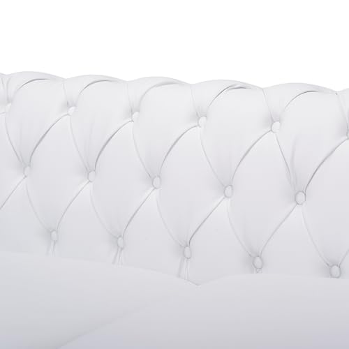 Chesterfield Sofa White PU Leather - 3-Seater Sofas for Living Room Button Tufted Tufted Sofa Couch Furniture for Living Room Bedroom Office Nailhead Upholstered Couches Minimalis Light Luxury