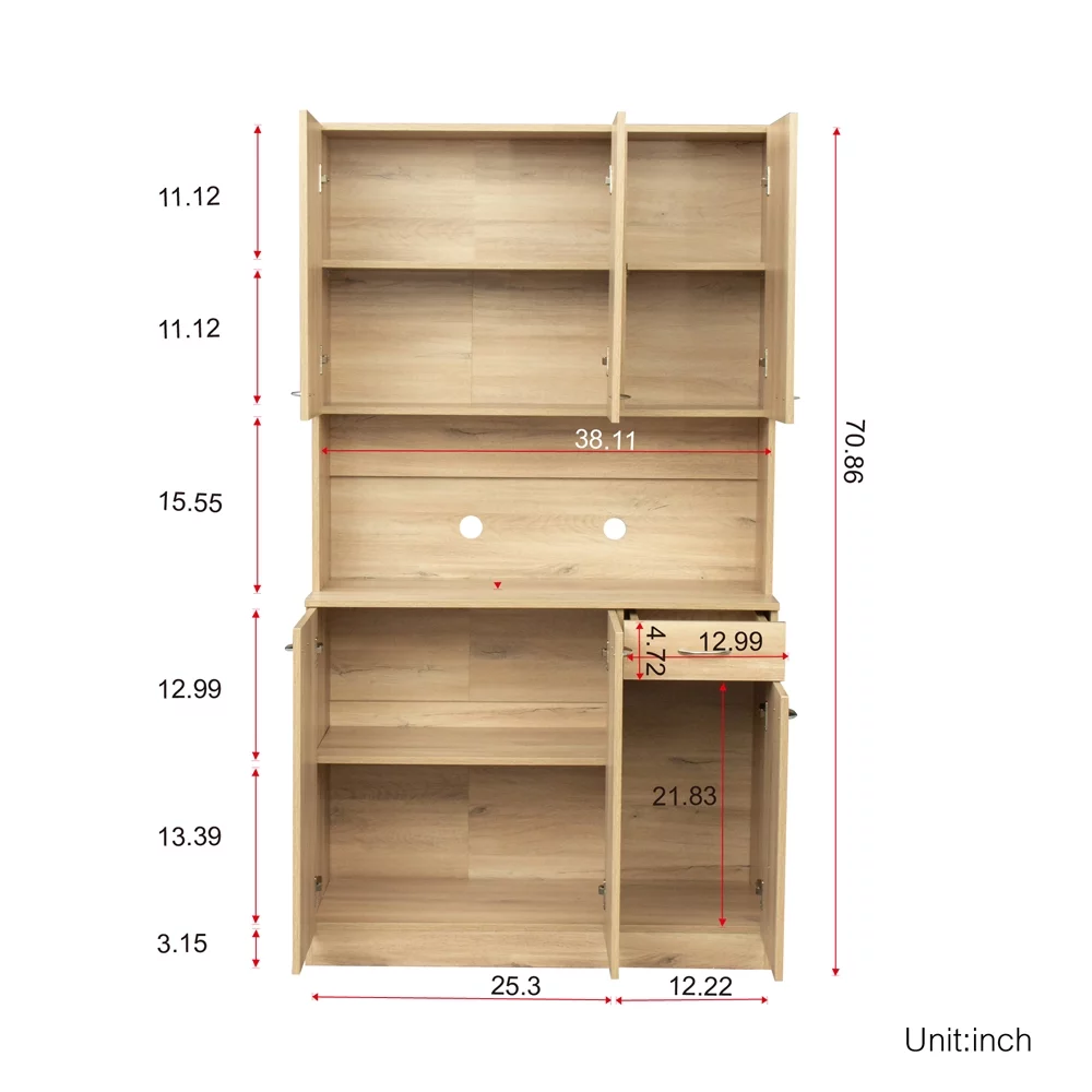 Kitchen Pantry Storage Cabinet, 71'' Freestanding Cabinet with Buffet Cupboard and Microwave Stand, Modern Hutch Cabinet for Home Kitchen