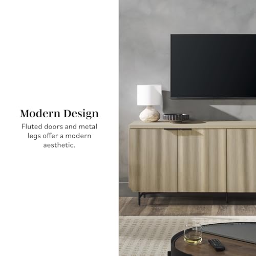 Walker Edison Scandinavian Grooved 4-Door Sideboard, 69 Inch, Black