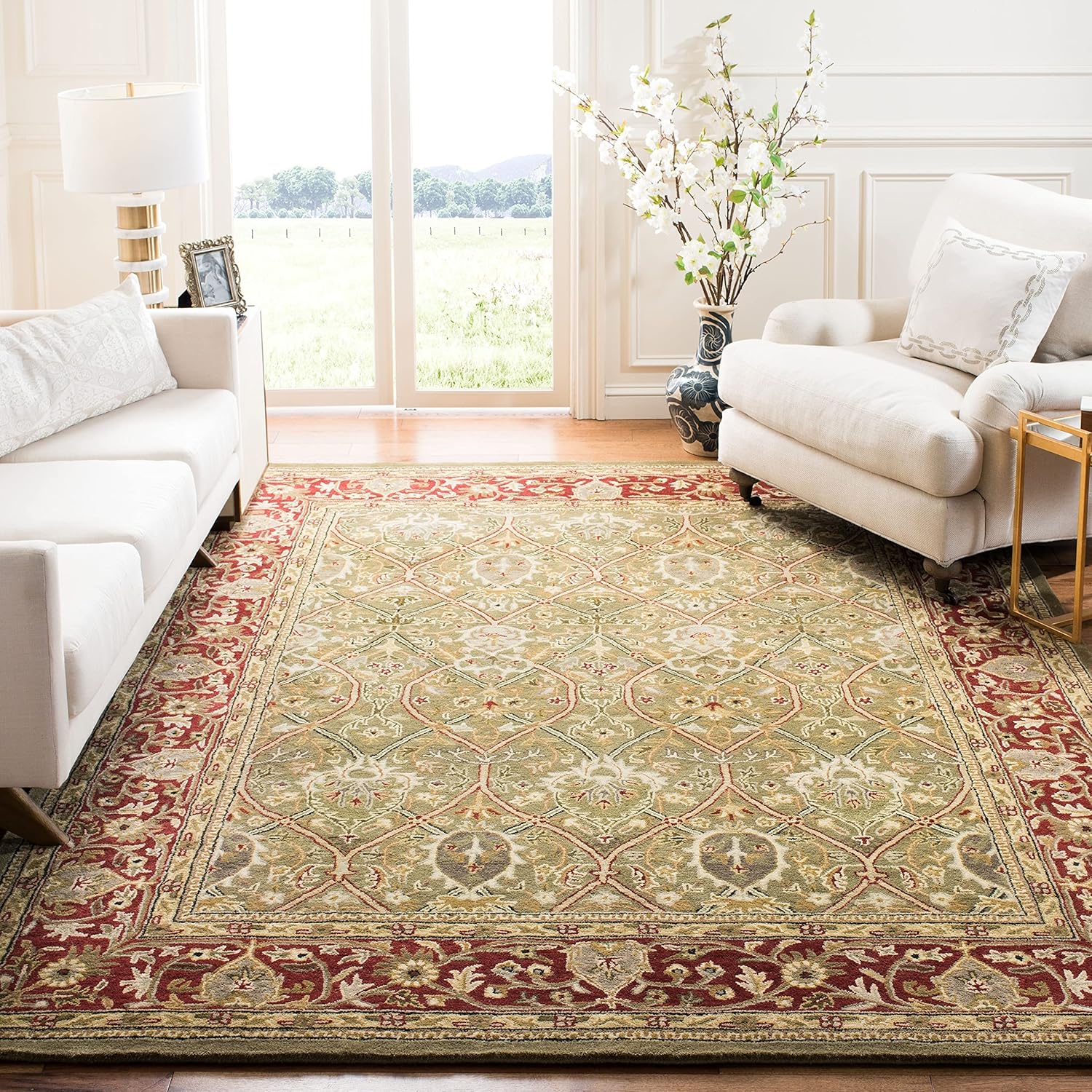 SAFAVIEH Persian Legend Collection Area Rug - 9'6" x 13'6", Light Green & Beige, Handmade Traditional Wool, Ideal for High Traffic Areas in Living Room, Bedroom (PL819A)