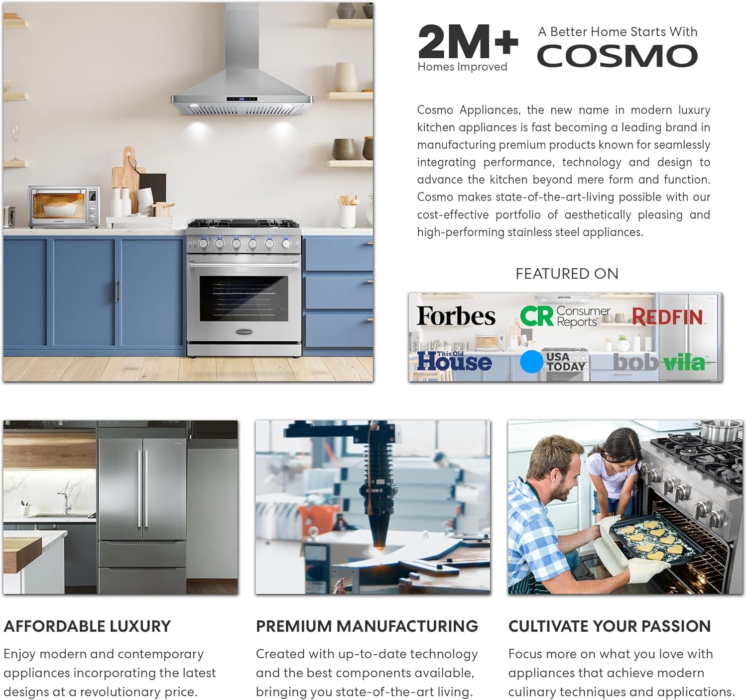 COSMO UMC30 30 in. Ducted Under Cabinet Stainless Steel Range Hood with LED Light, 380 CFM, Permanent Filter, 30 inch
