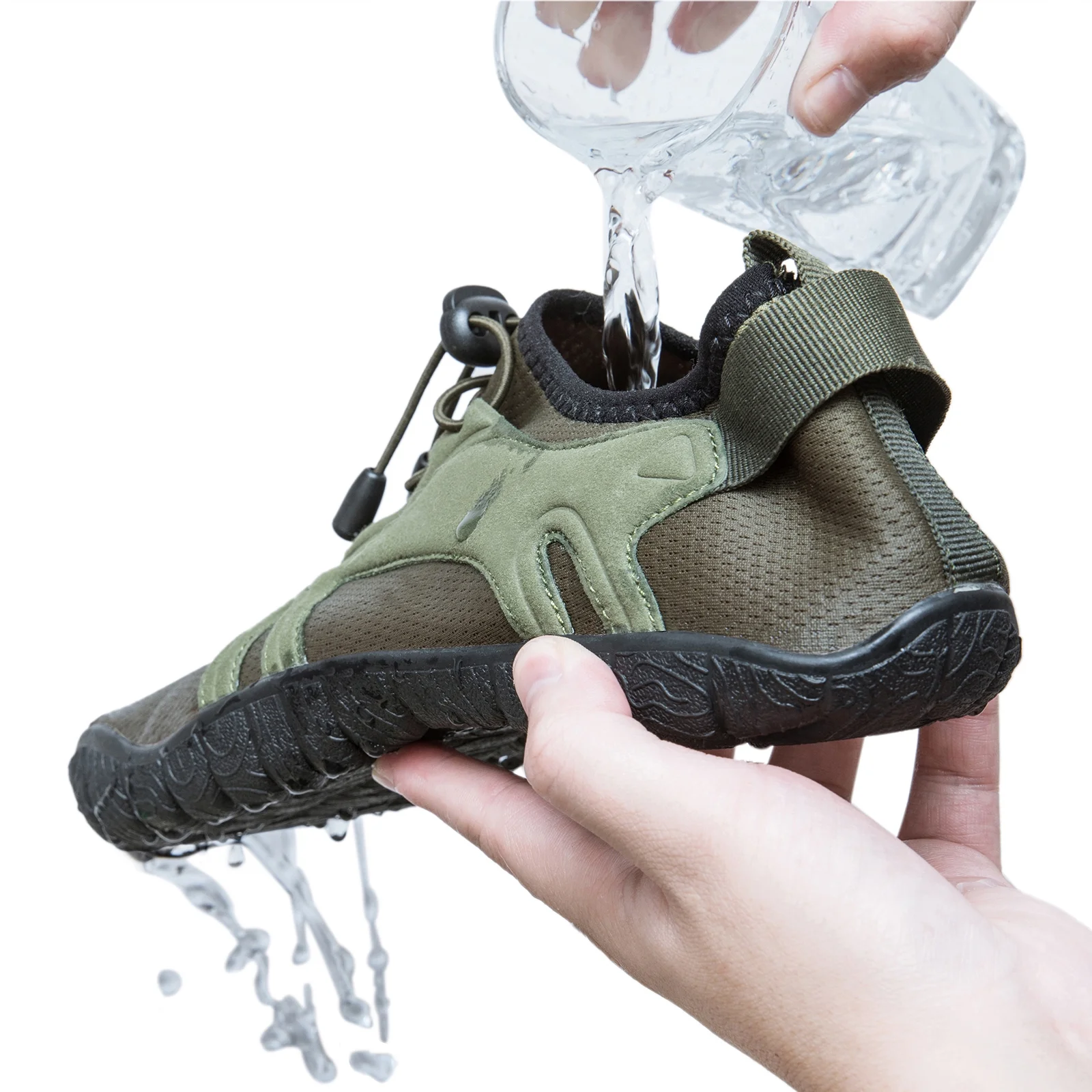 WOTTE Men's Water Shoes Quick-Dry Aqua Sock Barefoot Wide Toe Sports Outfoor Shoes for Beach Swim River Pool Lake Hiking Kayaking Surfing, Army Green Size 11
