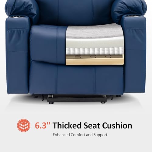 MCombo Power Lift Recliner Chair for Elderly, Lift Chair with Heat and Massage, FSC Certified, USB Ports, Cup Holders, Faux Leather 7040 (Black, Medium)