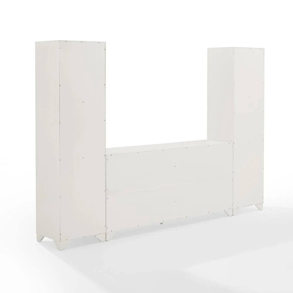 Crosley Furniture Tara 3PC Entertainment Center/Sideboard and Bookcases in White