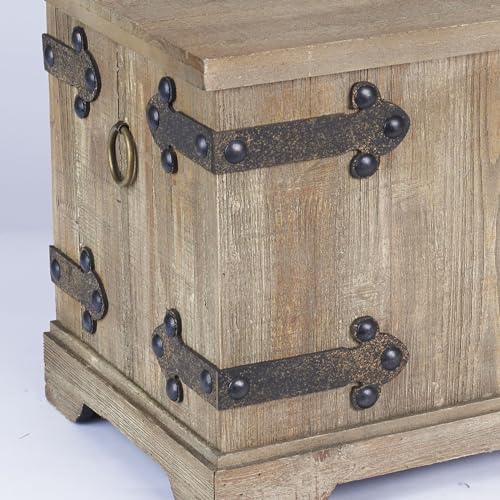 Household Essentials Decorative Trunk, Rustic, Large, Wood Frame and Metal Siding, Spacious and Handmade, Fully Opening Lid, Black Interior, Driftwood and Silver