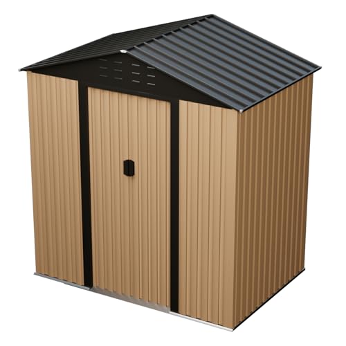 Outdoor Storage Shed, 8 x 6 FT Metal Storage Shed, Metal Garden Tool Shed with Roof, Door & Lock, Waterproof and Anti-UV, for Patio Garden Yard, Brown