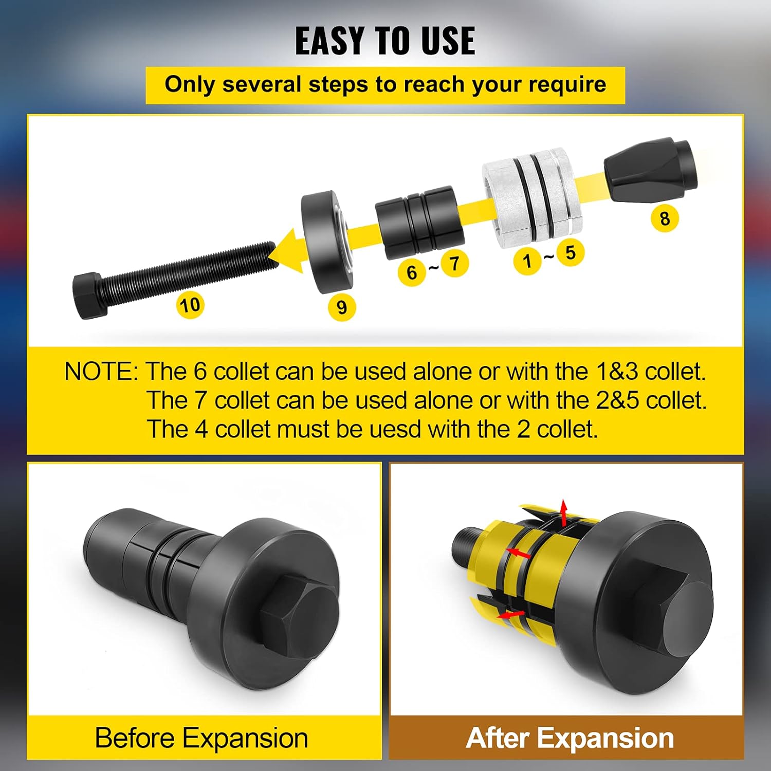 VEVOR Pipe Stretcher Kit, Exhaust Pipe Stretcher Kit 1-5/8 to 4-1/4, Exhaust Pipe Expander Kit for Tail Pipe Tube, Exhaust Pipe Expander Tool w/Storing Case, 7 Pcs Pipe Expander, Exhaust Stretcher