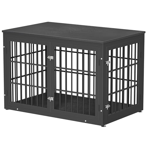 48 Inch Heavy Duty Dog Crate Furniture for Large Dogs, Decorative Pet House End Table, Extra Large Wooden Cage Kennel Furniture Indoor, Natural and White