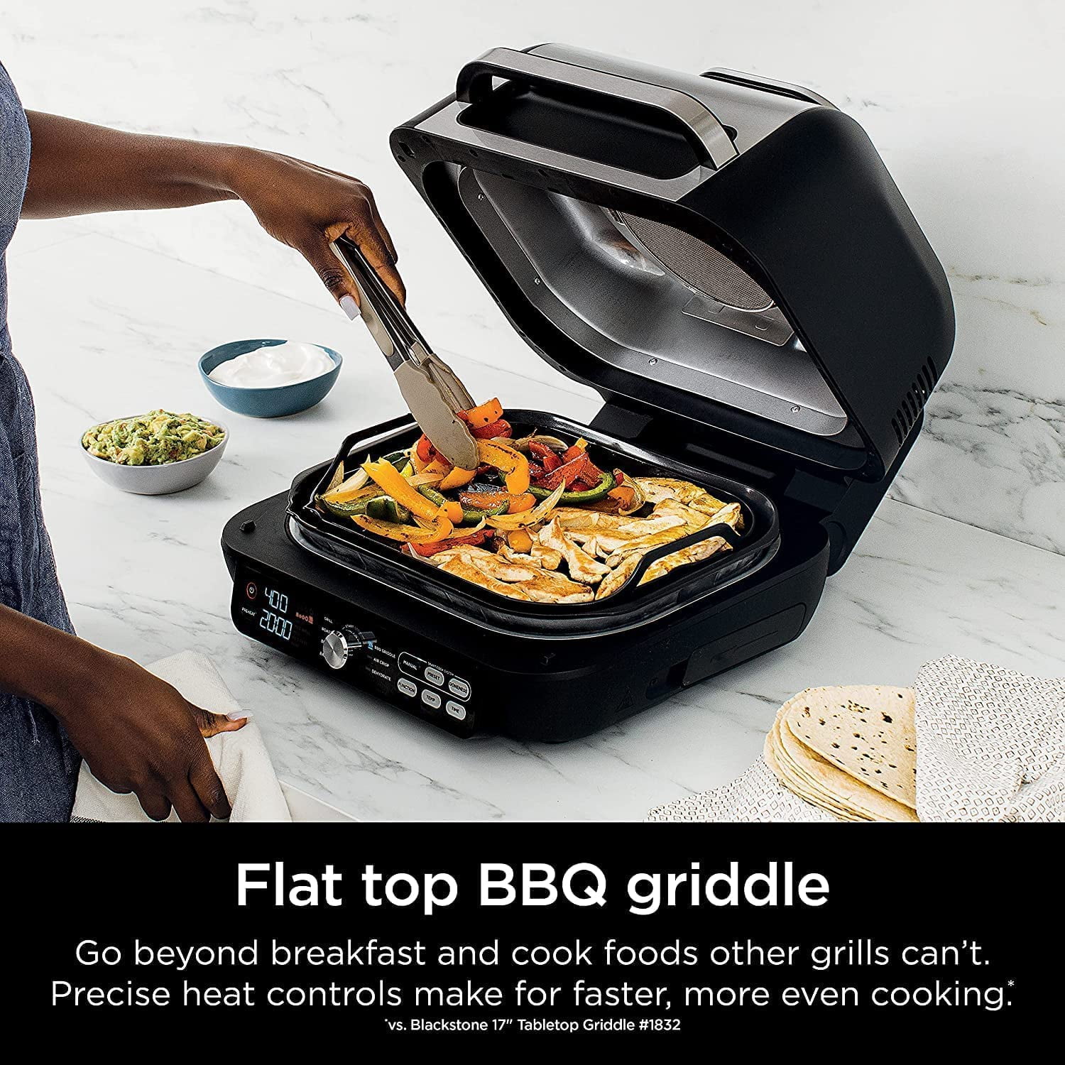 Ninja IG651 QCM Foodi Smart XL Pro 7-in-1 Indoor Grill/Griddle Combo, use Opened or Closed, with Griddle, Air Fry Smart Thermometer, CINNEMON (Refurbished)