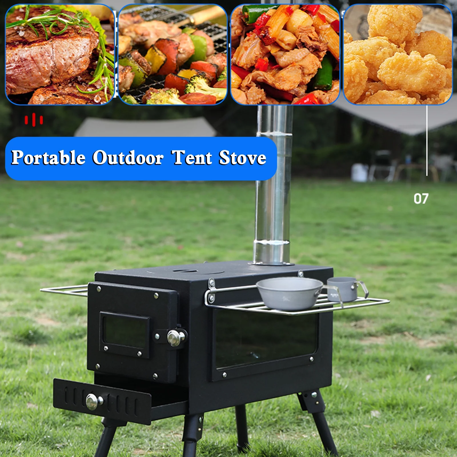 TOPTENG Camping Tent Stove, Large Tent Wood Stove with Window and 6 Chimney Pipe, Outdoor Portable Wood Burning Stove for Camping Hiking Cooking Travel Picnic Backpacking