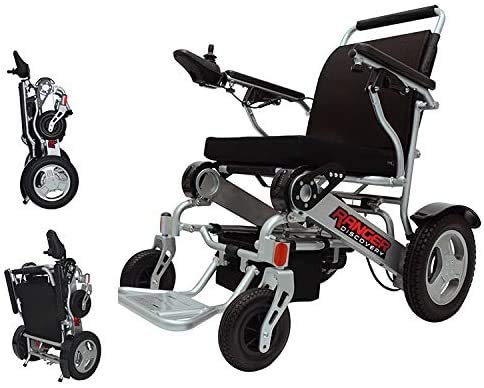 Porto Mobility 2024 Ranger Discovery Lightweight Foldable Weatherproof Exclusive Electric Wheelchair, Portable, Brushless Powerful Motors, Dual Battery, All Terrain (Silver, Standard)
