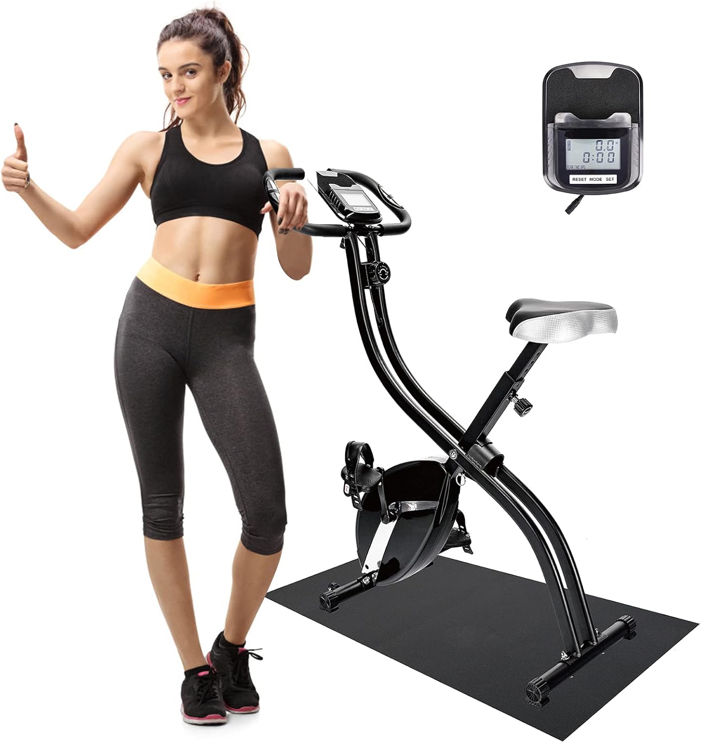 Stationary Bikes Folding Magnetic Upright Exercise Bikew/LCD Screen, Adjustable Comfortable Seat, for Home Office Useonary Bikes Folding Upright Exercise Bike, Magnetic Stationary Fitness Workout Bike, with 7 Levels Comfortable Seat & Touch Screen LC