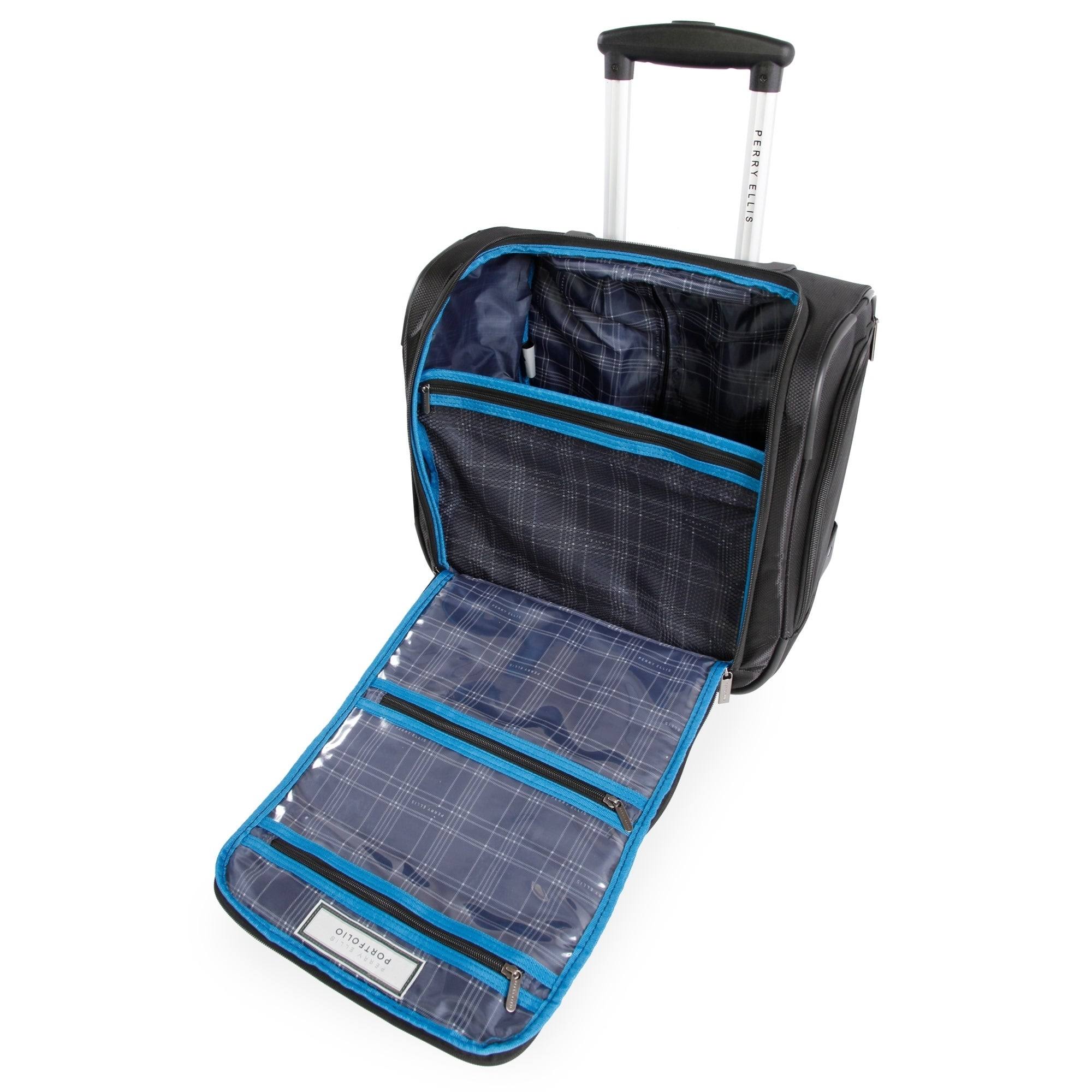 Perry Ellis Black Excess 9-Pocket Underseat Rolling Tote Carry-On Bag