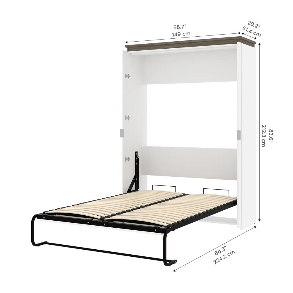 Bestar Orion 61" Full Murphy Bed in White and Walnut Gray