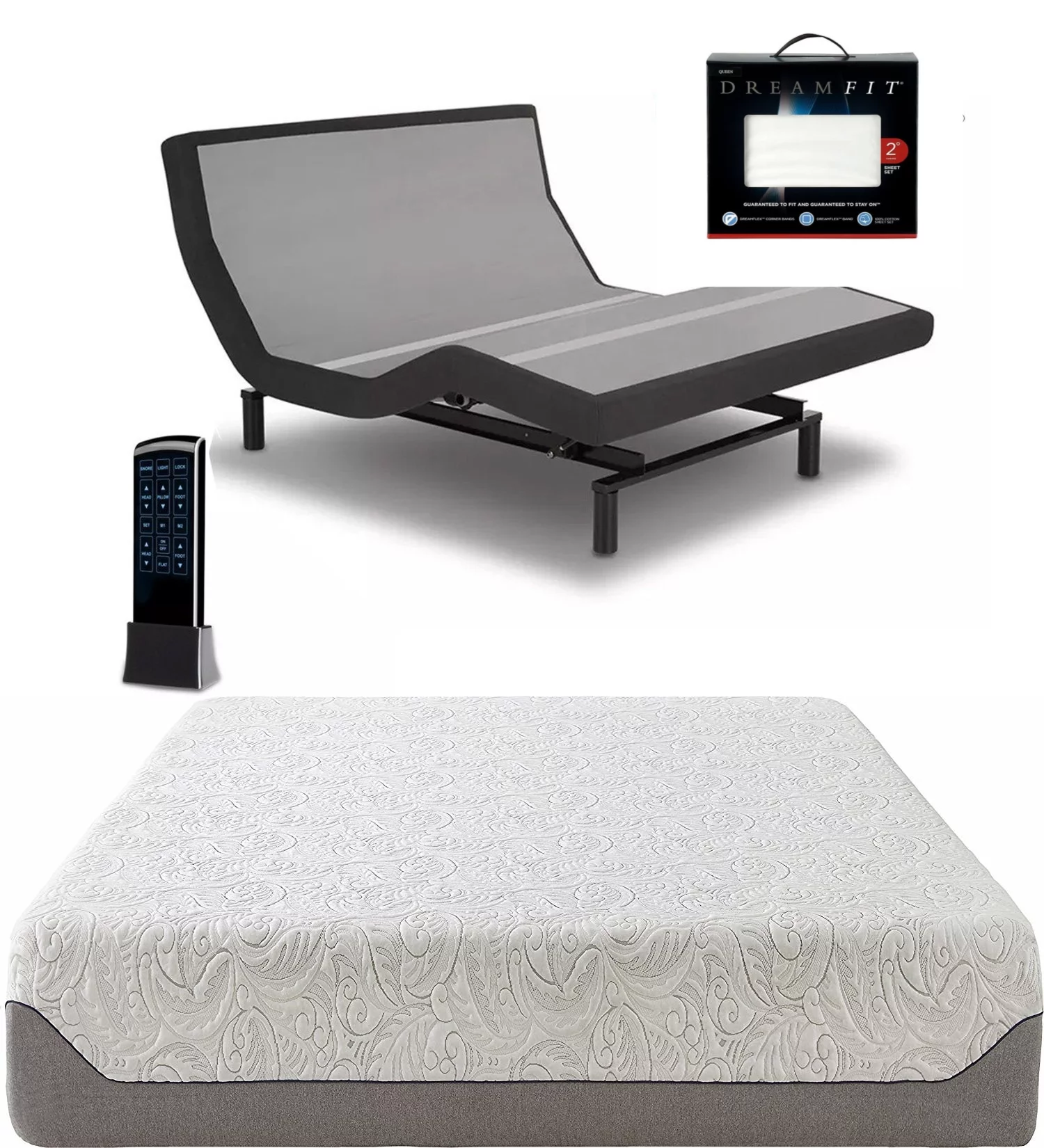 Leggett & Platt Prodigy 2.0 Adjustable Bed with Your Choice of Boyd Sleep Cooling Air Flow Gel Memory Foam Matt and Set of Dreamfit Sheets (Queen, Boyd 8")