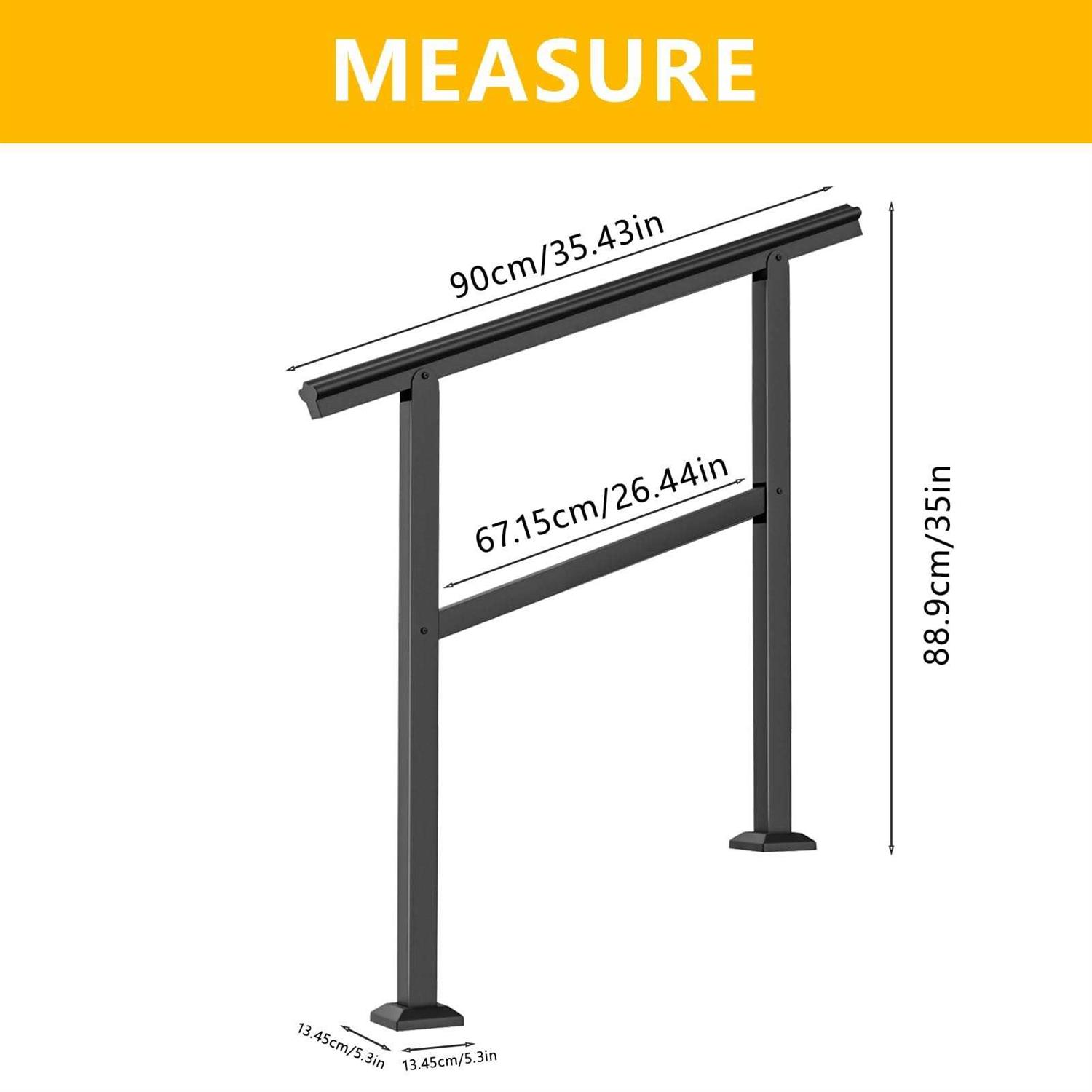 SPACEEUP 3ft Stair Handrail,36 x 35 Handrails for Outdoor Steps Fit 0 to 3 Steps Transitional Handrail with Installation Kit Handrail for Stairs - Shop Hardware Tools Online Store