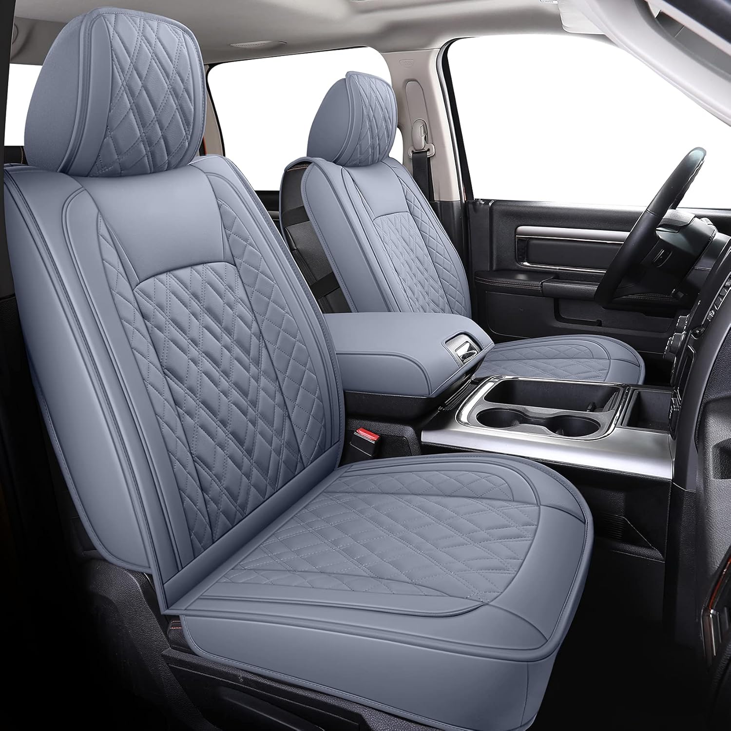 3A-DHG Ram 1500 Seat Covers Front and Back, Also Fit for Most of The 2006- 2020 Ram 2500 3500 Crew Cab& Quad Cab Truck, with Faux Leather (3A-DHG-Black & Red)