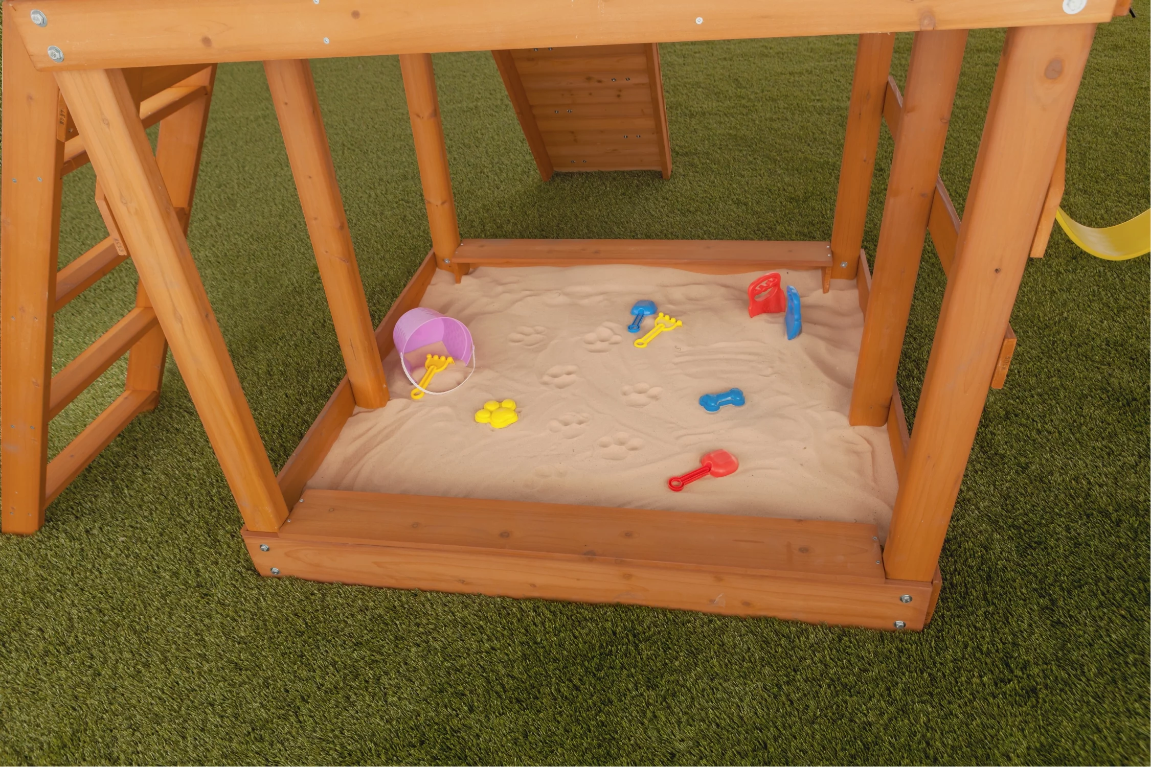 Creative Cedar Designs Timber Valley Wooden Playset with Wooden Roof, Glider Swing, Sandbox, Climbing Wall, Ladder, Slide & Belt Swings