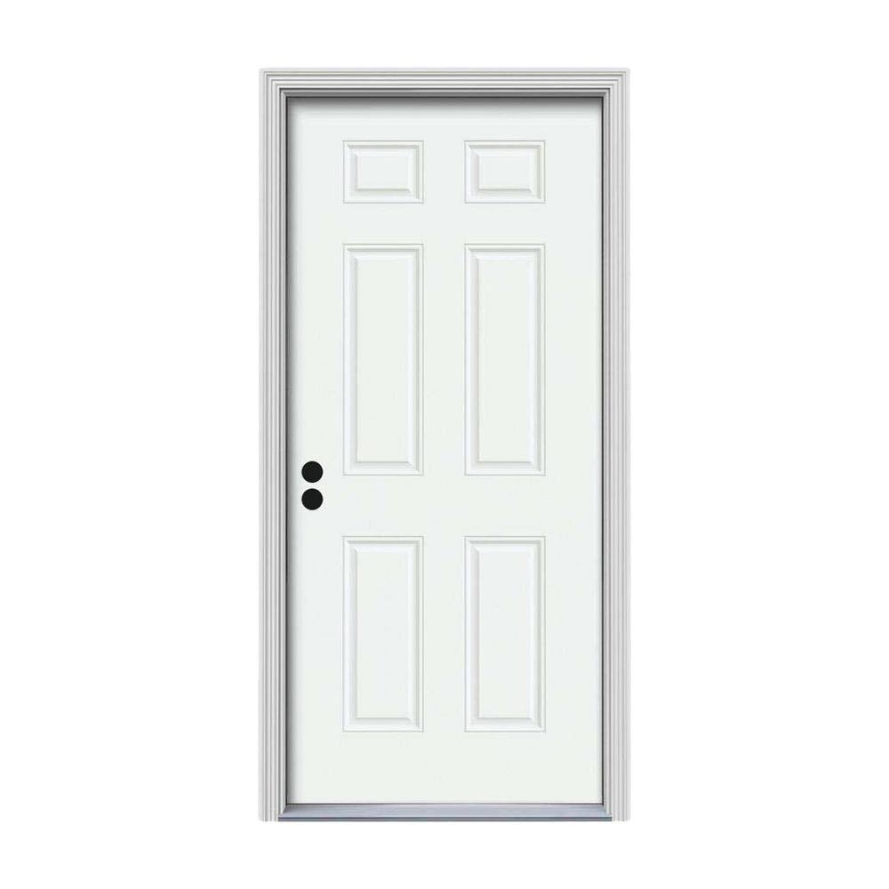 JELD-WEN 32 in. x 80 in. 6-Panel White Painted Steel Prehung Right-Hand Inswing Front Door w/Brickmould