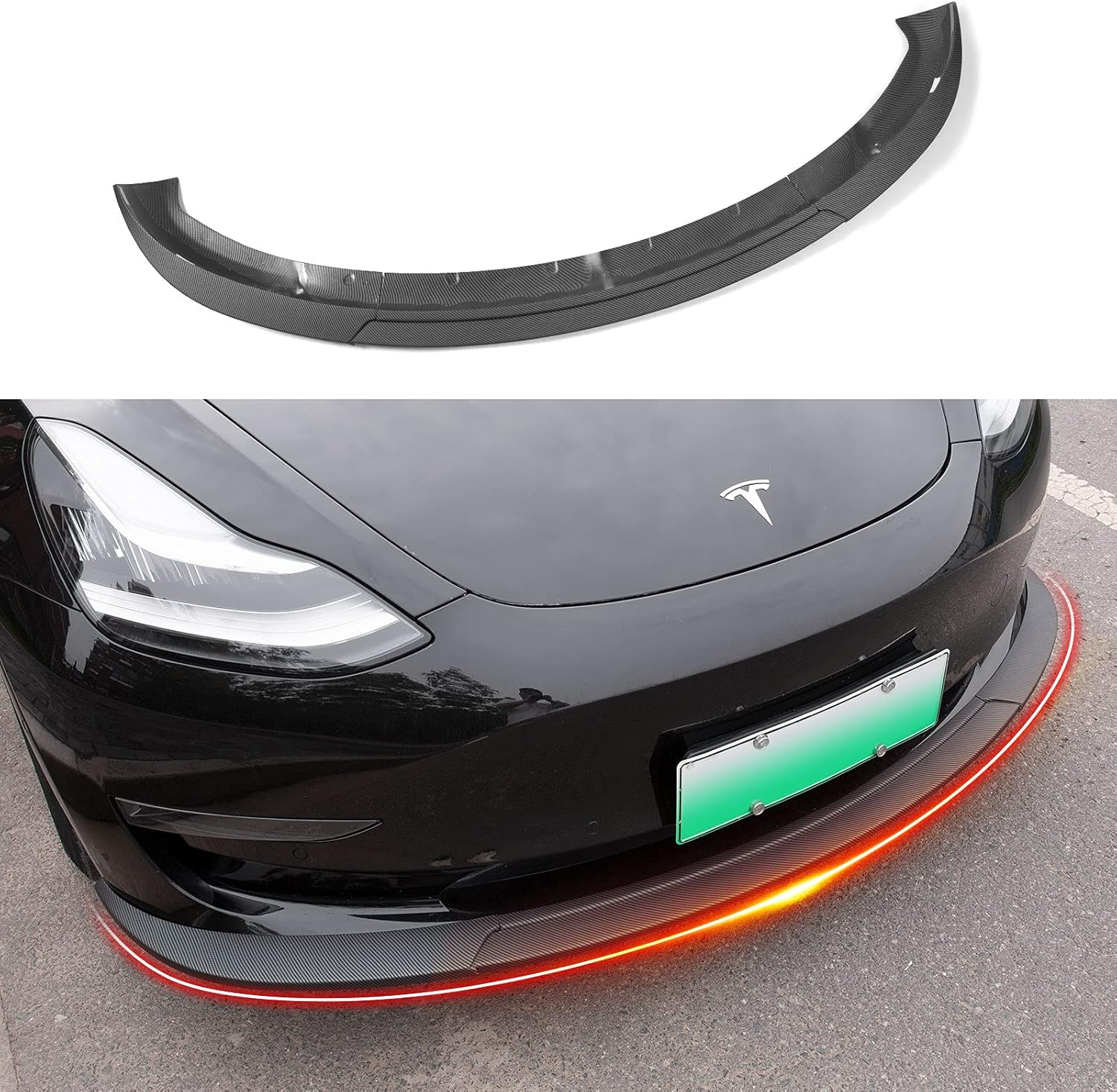 Xipoo Fit Tesla Model 3 Front Lip Front Bumper Lip Spoiler Wing Front Splitter (Glossy Black)