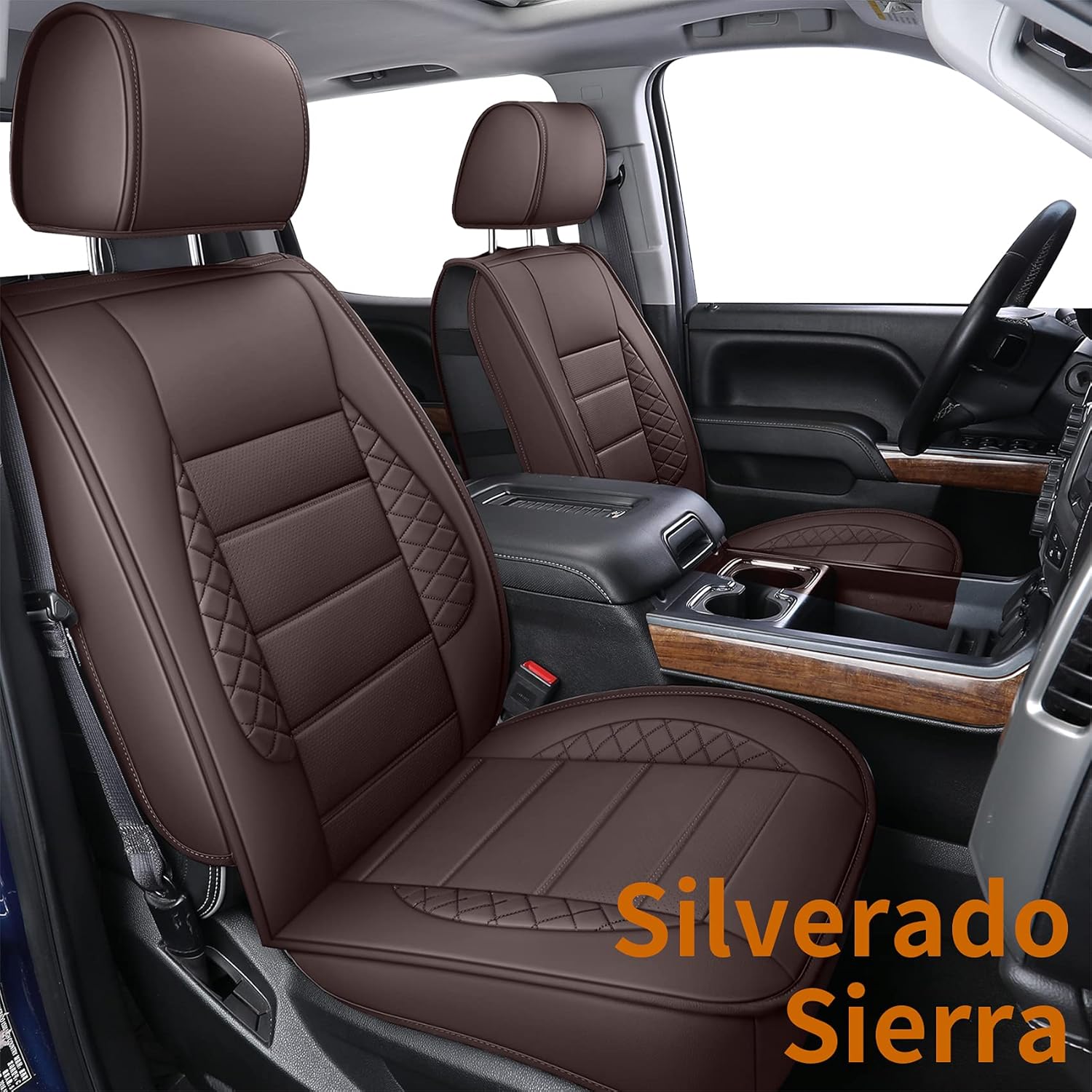LUCKYMAN CLUB D04-S2-2 Seat Covers, Fit for 2019-2022 Chevy Silverado GMC Sierra 1500 and 2020-2022 2500HD 3500HD Crew Cab Water Proof Faux Leather with Center Console Cover(Full Set, Gray)
