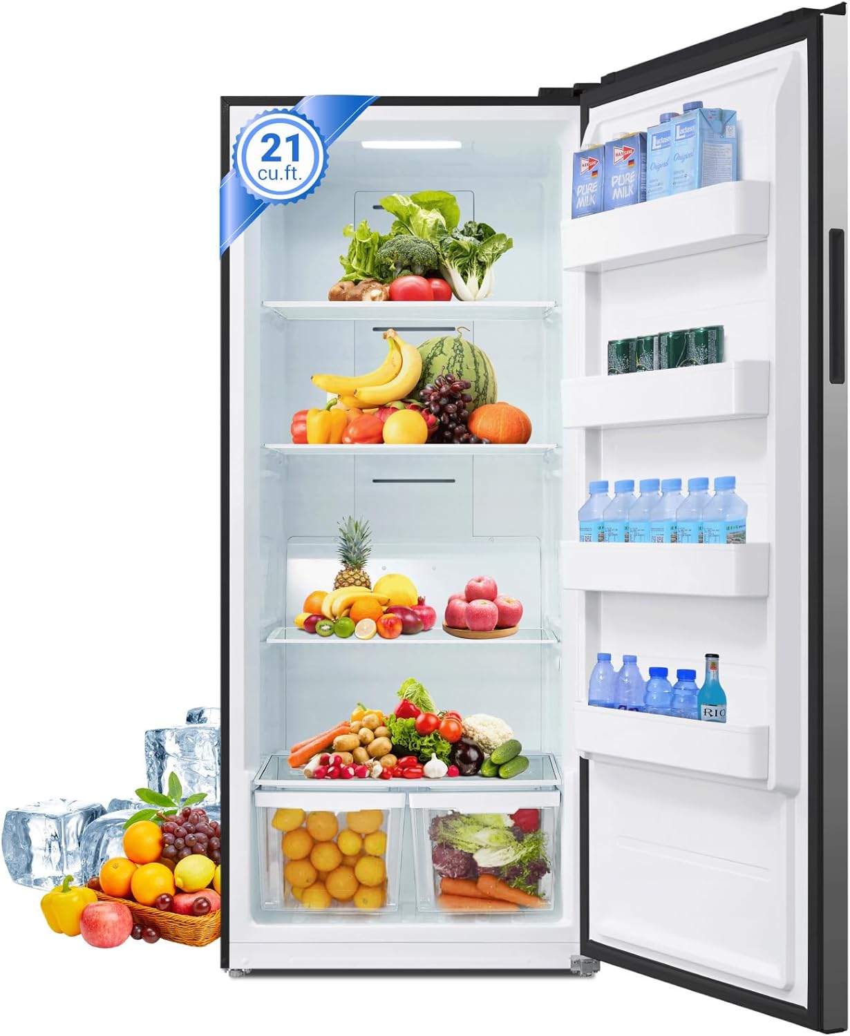 Smad Frost Free Upright Freezer 21 Cubic Feet, Convertible Freezer Refrigerator with LED Control Panel, Stand Up Freezer for Garage, Kitchen, Home, Office, Stainless Steel