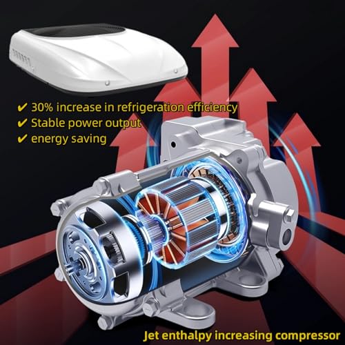 12V RV Air Conditioner, ultra-thin and low-noise 12V DC power supply roof air conditioner suitable for trucks, vans, construction vehicles, excavators, bus, trailers, rv ac units