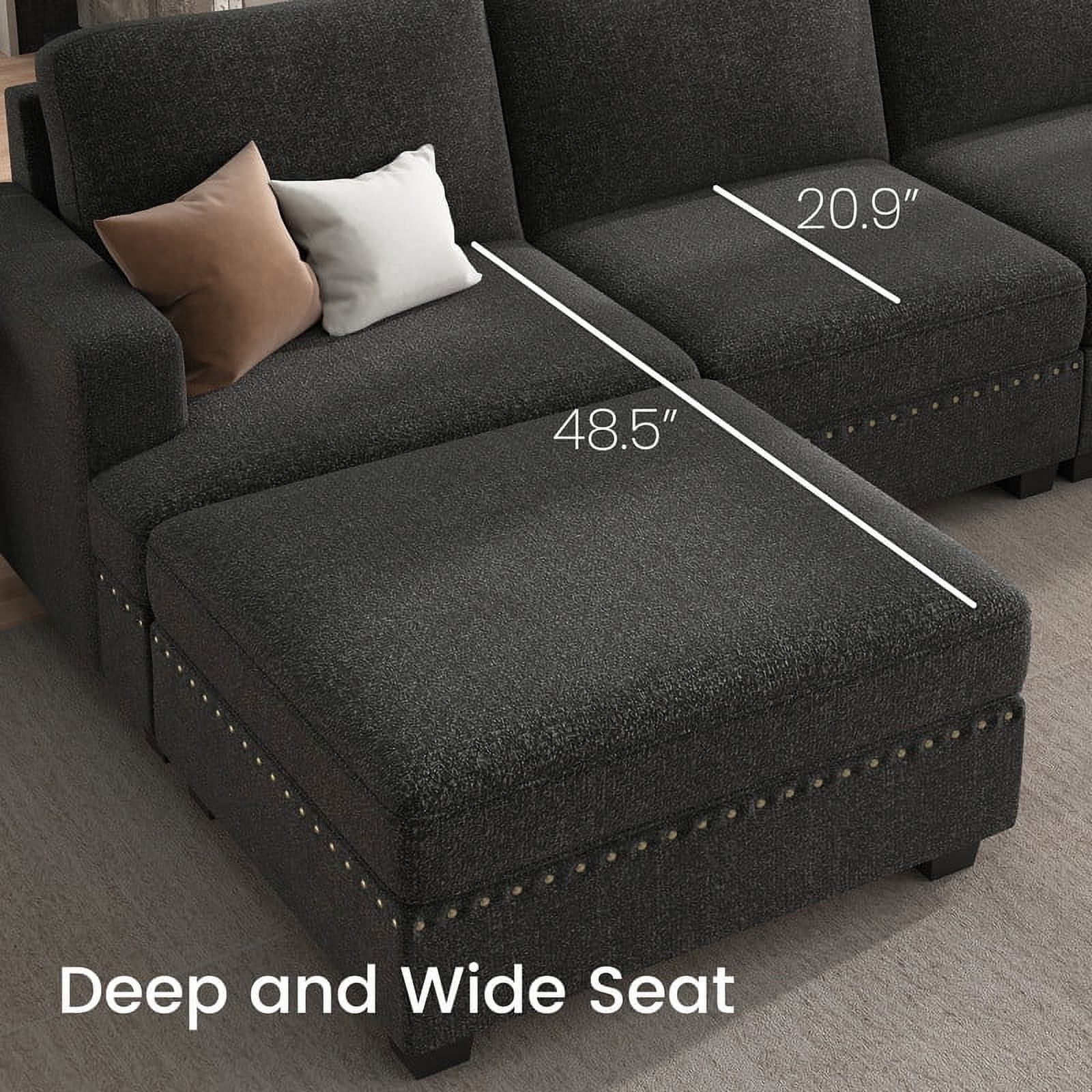 Nolany Modern U Shaped Modular Sectional Sofa with Storage Ottoman for Small Space, Dark Grey