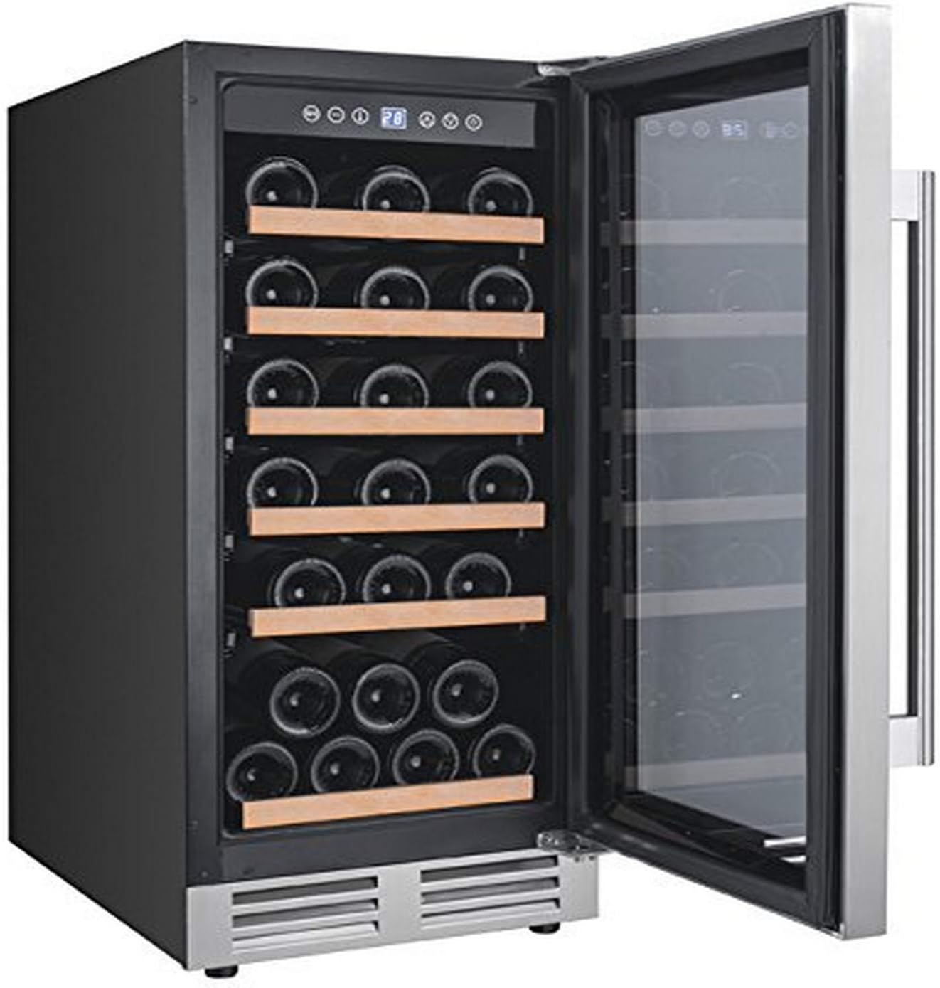 Avanti WCF281E3SS Wine Cooler Designer Series Freestanding or Built in Refrigerator, Holds Up to 28 Bottles, Stainless Steel Construction and LED Lighting