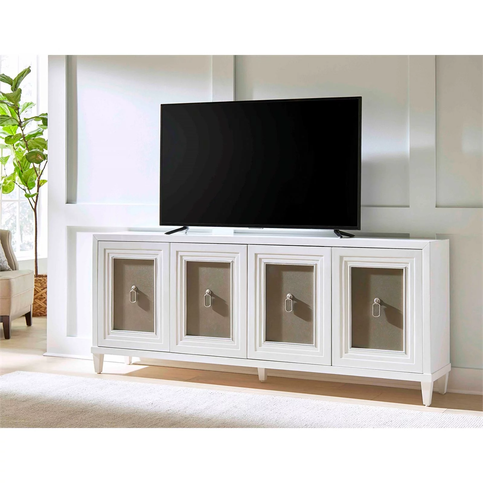 Modern Wood 80" Console with with doors TV Stand Fully Assembled White