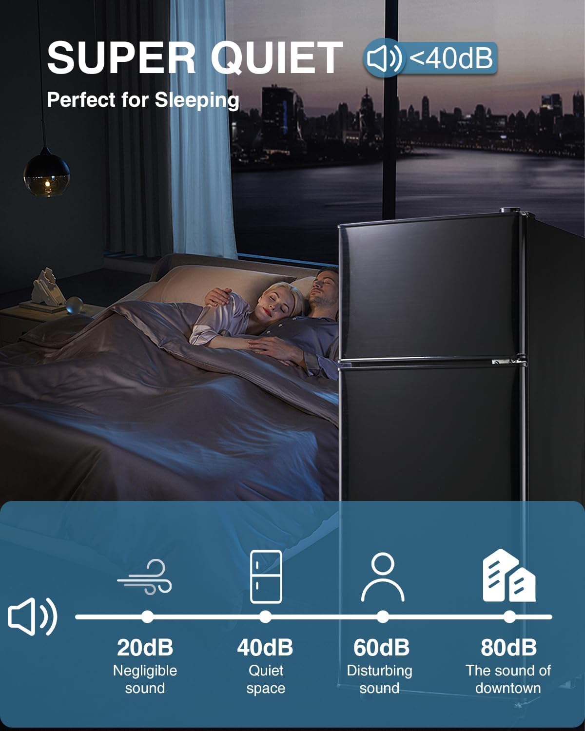 3.5 Cu Ft Mini Refrigerator with Freezer, Double Door, 7 Level Adjustable Thermostat, Modern Design for Home, Office, Dorm (Black)