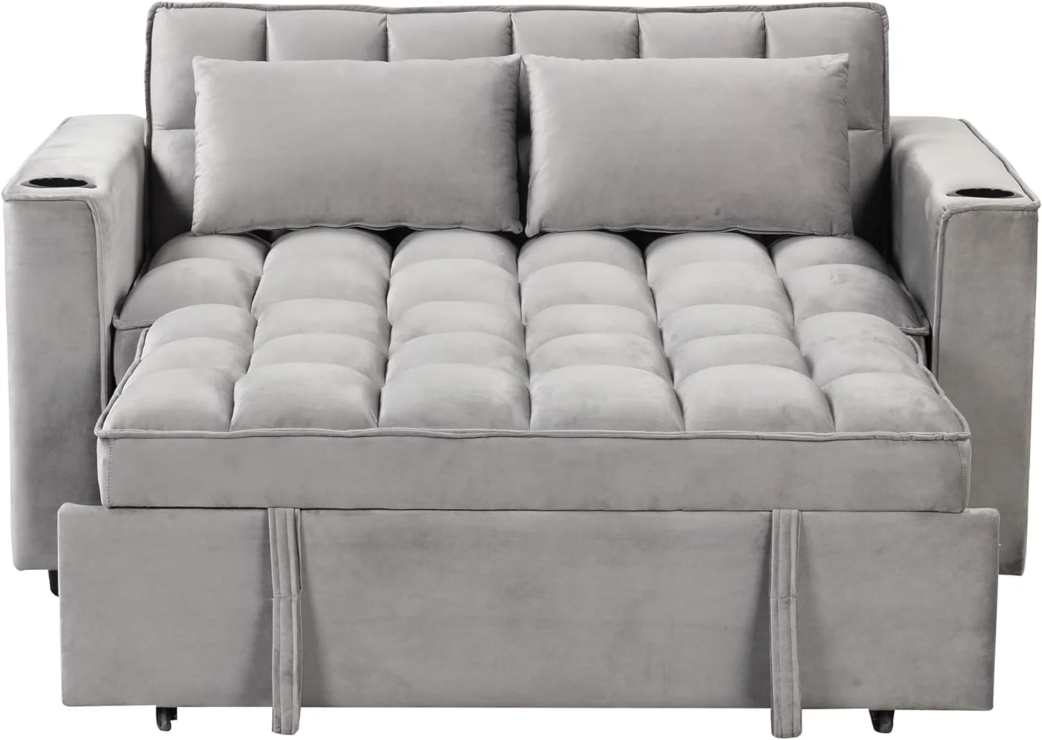 Convertible Sofa Couch With Pull Out Bed, 3-In-1 Multi-Functional Sofa Bed With Cup Holder And USB Port, 2 Seat Loveseat Sleeper Sofa Bed For Small Space, Living Room