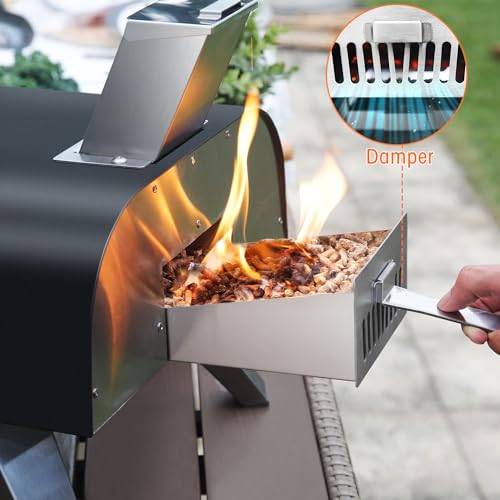 BIG HORN OUTDOORS 12" Black Pizza Ovens Wood Pellet Fired Pizza Maker, Stone-Baked Pizzas Made Easy Use Anywhere, Backyard Camping Party Cooking with your Family or Friend