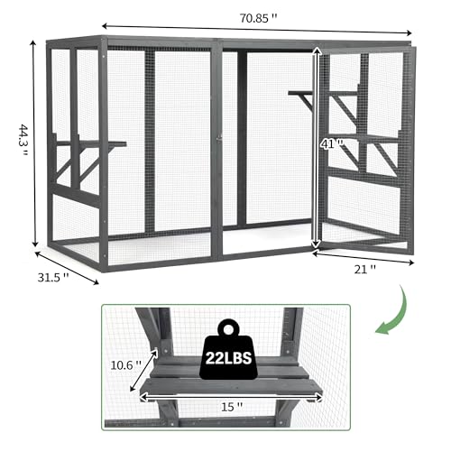Outdoor Cat Enclosures, Weatherproof Catio for Cats, Large Cat Cage with 3 Platforms and Litter Box, Wooden Cat Crate for Outside, Cat House for Cat Patio, Grey
