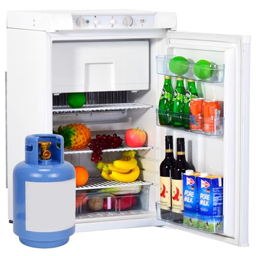 RV Refrigerator 3 Way Propane Refrigerator LPG/110V/12V, RV Fridge Small 1.4 Cu.ft, Gas Refrigerators Off Grid Freezerless, Outdoor Kitchen Fridges for Camper, Semi Truck, Campervan, Travel, Yacht