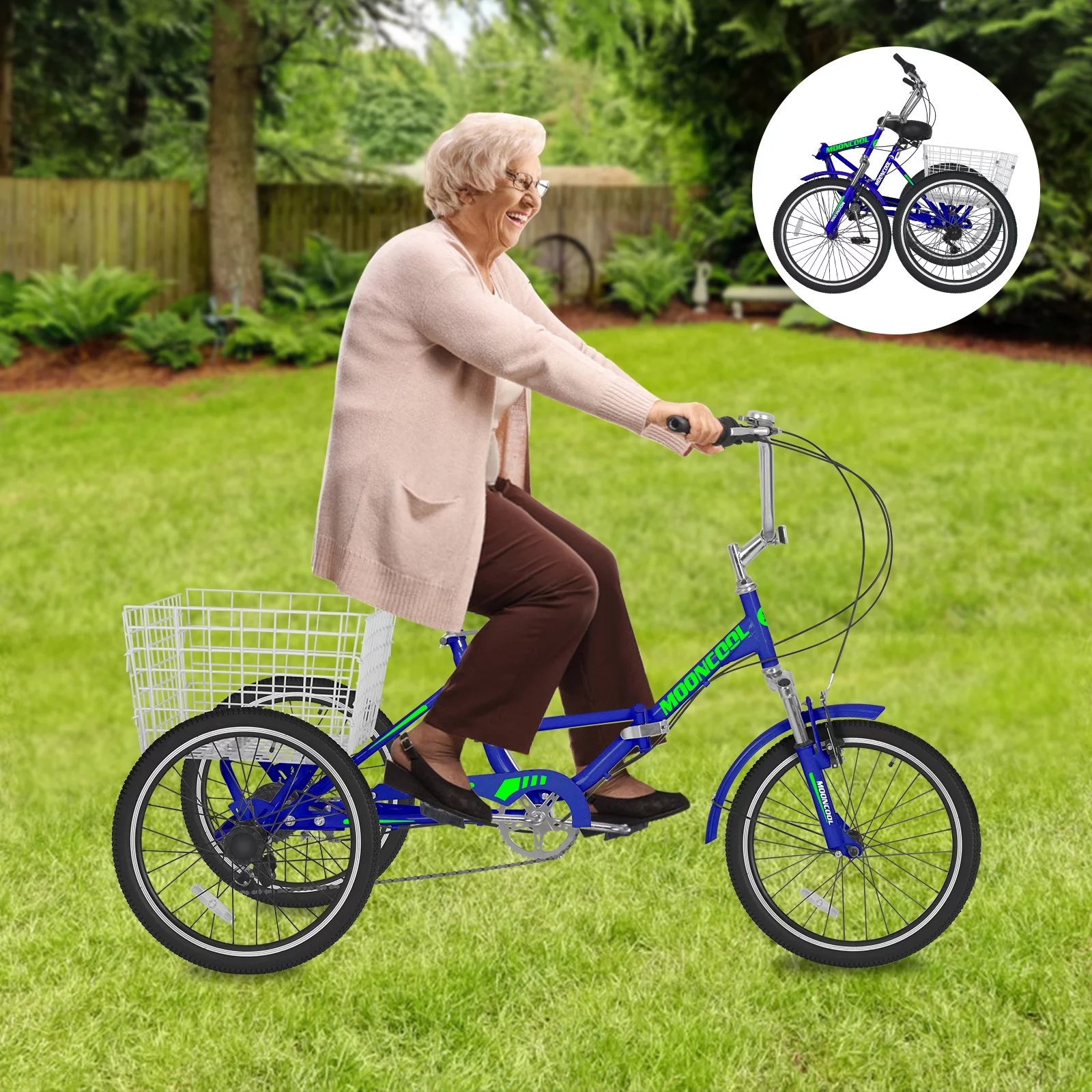 Docred Adult Folding Tricycles, 7 Speed Folding Adult Trikes, 24 inch 3 Wheels Bikes with Low Step-Through, Large Basket, Foldable Tricycle for Adults, Women, Men, Seniors - Curated Treasures Market
