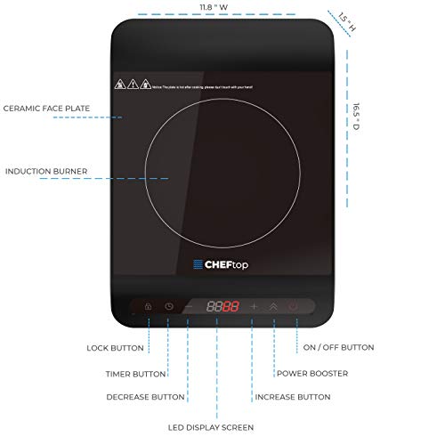 Cheftop Induction Cooktop Portable Induction Burners 120V Digital Ceramic Top with Kids Safety Lock,1800 Watt, Touch Sensor Control Multiple Cooking Zones & Levels