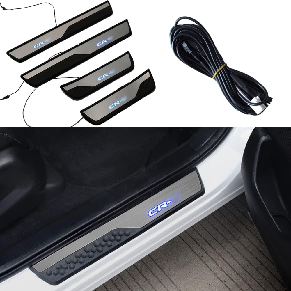 CEBAT 4Pcs LED Stainless Steel Car Door Sill Scuff Plate Guard Sills for Honda CRV 2017-2021 Automotive Door Entry Guard Protector Trim